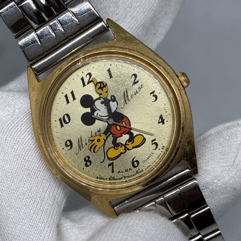 SUPER RARE ALBA Mickey Mouse "Hands"Dress QUARTZ Watch Unisex - WORKING!